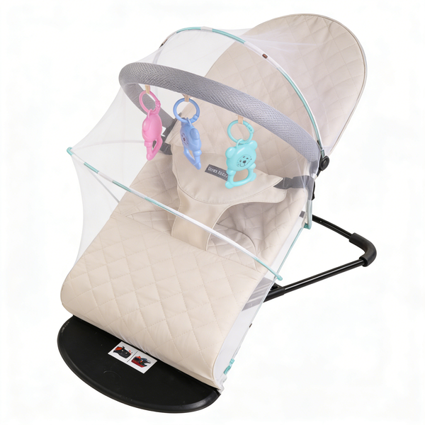 Lightweight Baby Bouncer with Natural Rocking, 3 Toys &amp; Mosquito Net