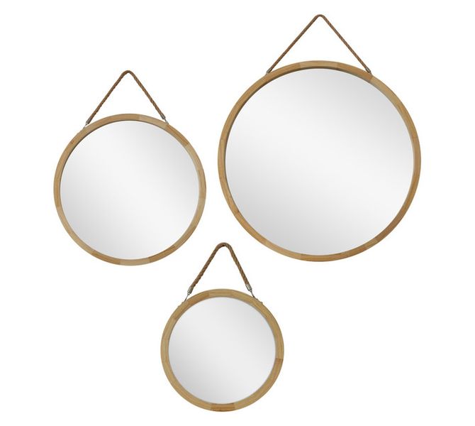 3 Set Wooded Round Mirrors