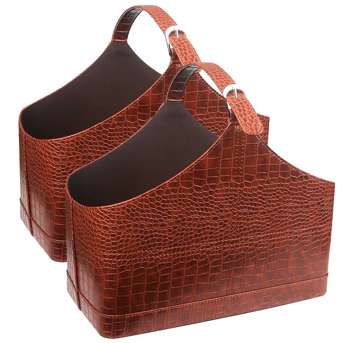 Heartdeco 2 Piece PU Leather Magazine Holder Basket Brown Croc Shop