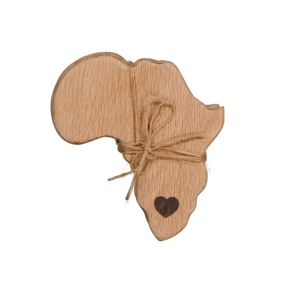 Weathered Oak African Shape Coaster Set of 4 with Heart Design