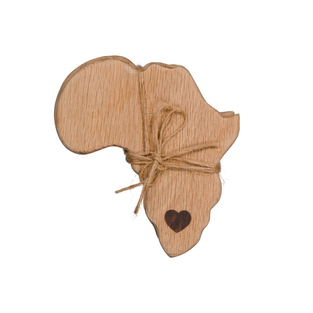 Weathered Oak African Shape Coaster Set of 4 with Heart Design Buy