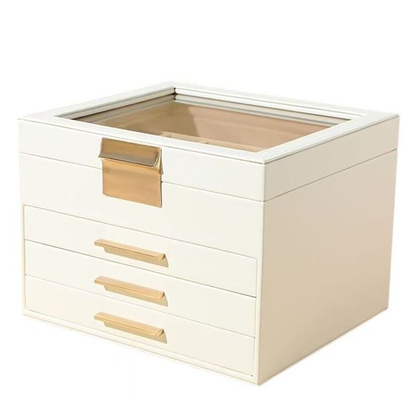 All-in-One PU Jewelry Storage Box 3 Drawers Multi-compartment Jewelry Box