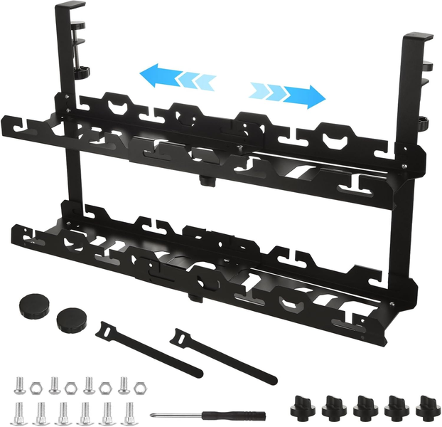 Under Desk Cable Management Organizer Extendable Tray Table No-Drill Mount