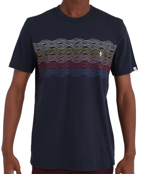 Original Penguin-Wave Print Tee-Dark Saphire