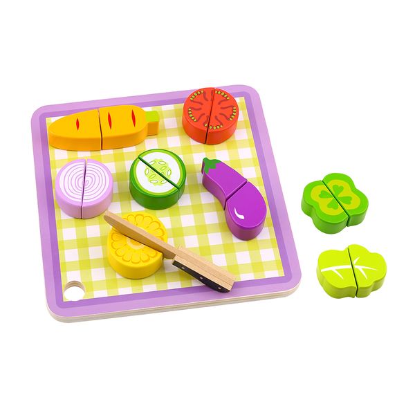 TookyToy Pretend Play Wooden Cutting Vegetables Toy Set: 18 Pieces