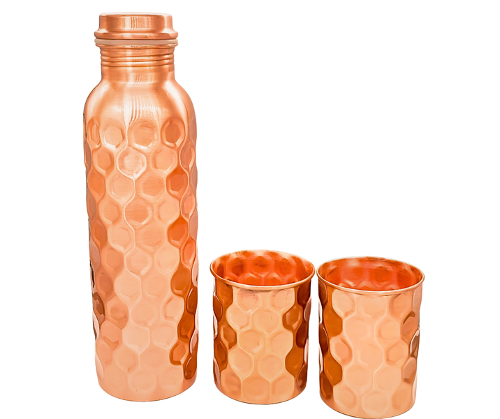 Diamond Style Handcrafted Copper Water Bottle Gift Set