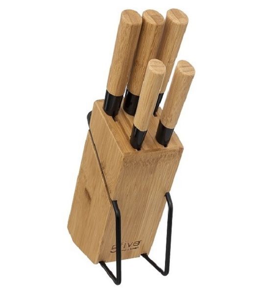 5five Bamboo Knifeblock with Chef,Bread,Utility,Peeling &amp; Paring Knife