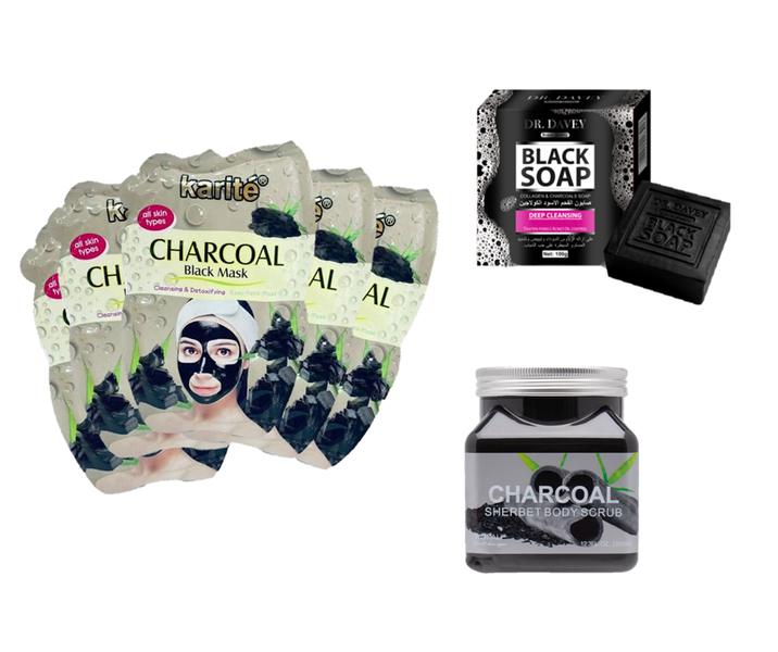 Charcoal Beauty Combo (Masks, soap &amp; body scrub)