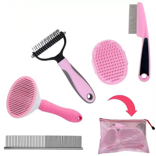 Pink Pet Grooming &amp; Deshedding Kit - 6-Piece Set for Dogs &amp; Cats