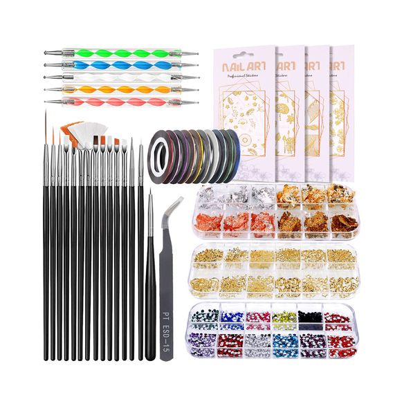 3D Nail Art Rhinestone Stickers Nail Dotting Pen Brushes Tool Manicure Set