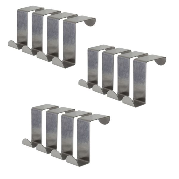 Stainless Steel Metal Over Door Hooks (Set of 12)