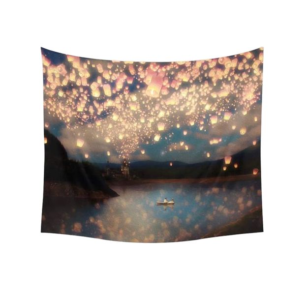 Kongming Lantern Lake Surface Wall Hanging Tapestry for Home D cor