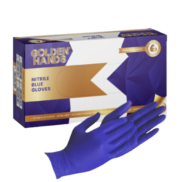 Golden Hands Nitrile Cool Blue Gloves 100s