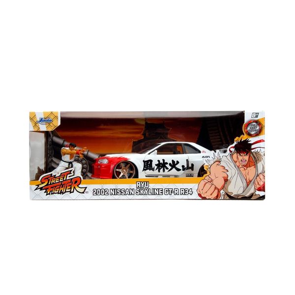 Jada 1/24 Street Fighter 2002 Nissan Skyline GTR R34 with Ryu Figure