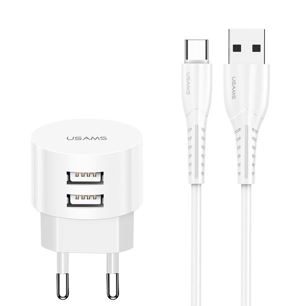 USAMS T21 Round Dual USB Travel Charger + Type C Cable