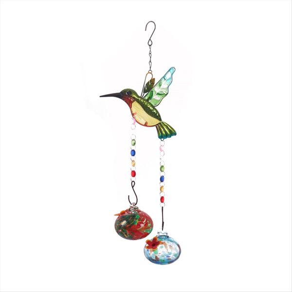 Charming Wind Chimes Hanging Bird Feeder with Flower Shape Feeding Ports B