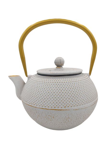 Cast Iron Teapot-White With Gold Handle 1200ml-The Cildan Tea Merchant