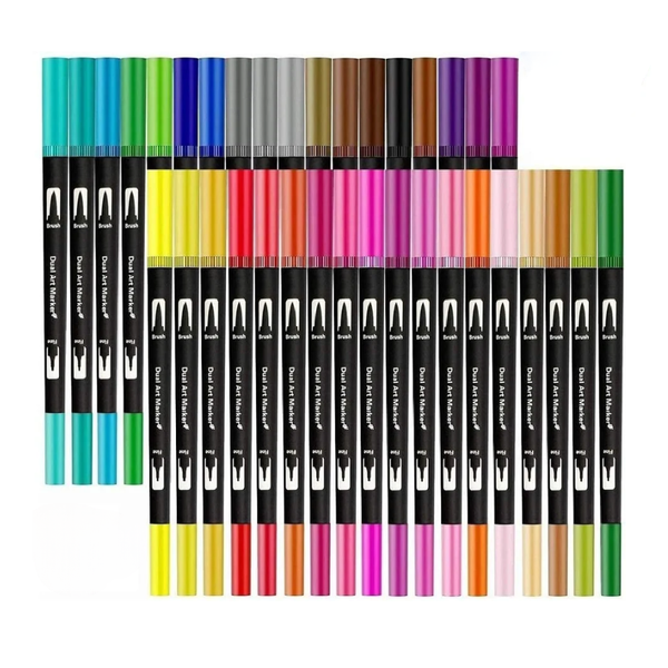 Bestby - 36 Colored Dual Tip Pens , Marker &amp; Fineliner Combo for Sketching