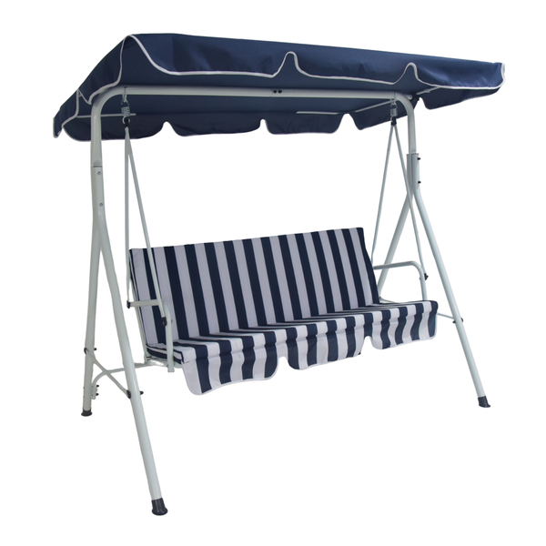 Outdoor Buddy - Sunset Glider 3-Seater Garden Swing ( Blue &amp; White)