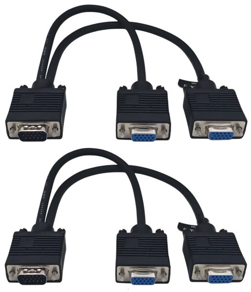 VogDuo VGA Monitor Y Splitter 1 VGA Male to 2 VGA Female - 2 Pack