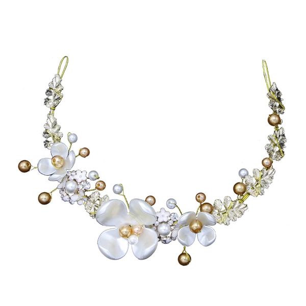 Flower Bridal Rhinestone Pearl Headpiece Leaf Headband for Bridesmaid Bride