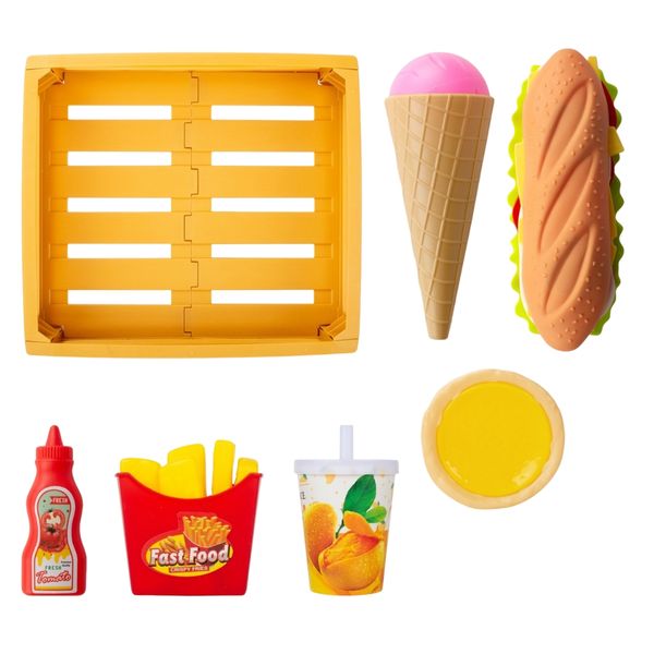 TEETO TOYS Fast Food Kitchen Playset - Pretend Play Food and Cutting - Toys for Toddlers