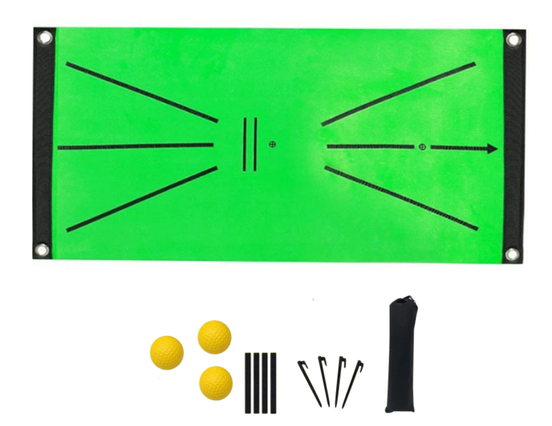 Golf Training Mat with 3 Balls, Stake Anchors, Tape &amp; Carry Bag