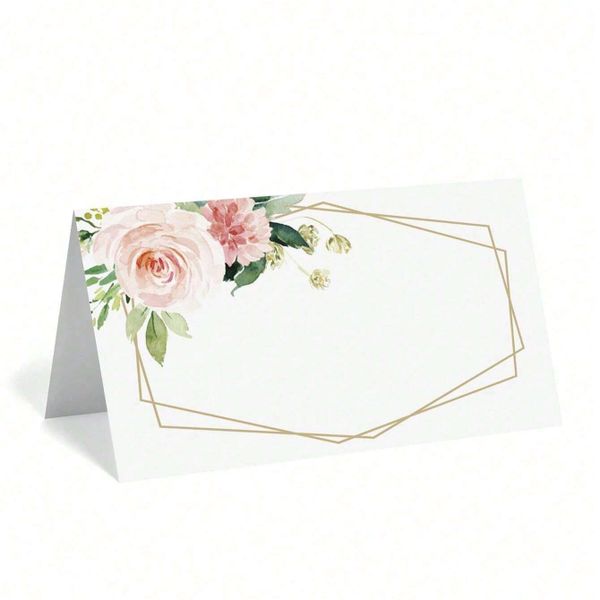 Roses and Gold Border Table Place Cards - Pack of 100