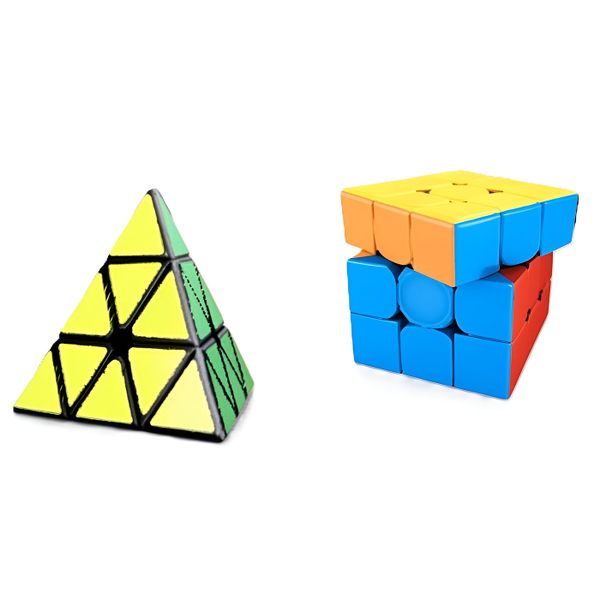 2 Pieces Speed Cube &amp; Pyramid Brain Teasers Set For Kids Fun - Multicolor