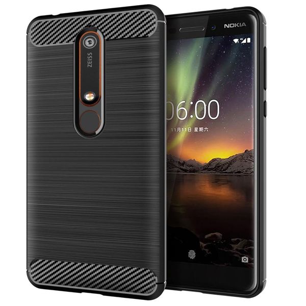 CellTime™ Nokia 6.1 Shockproof Carbon Fiber Design Cover - Black