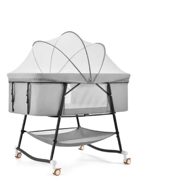 Comfortable and portable baby cradle swinging crib, toddler baby bed (Grey)
