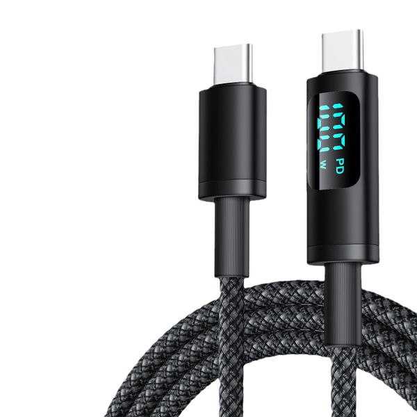 100W Nylon Braided USB-C Cable - Digital Display Fast Charging