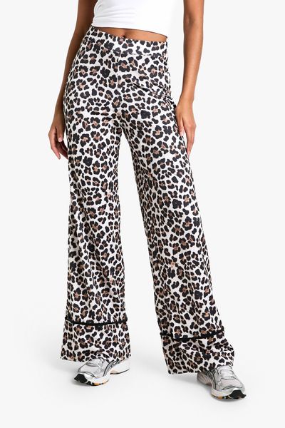 boohoo - Womens Tall Fit Leopard Print Wide Leg Pull On Trouser - Leopard