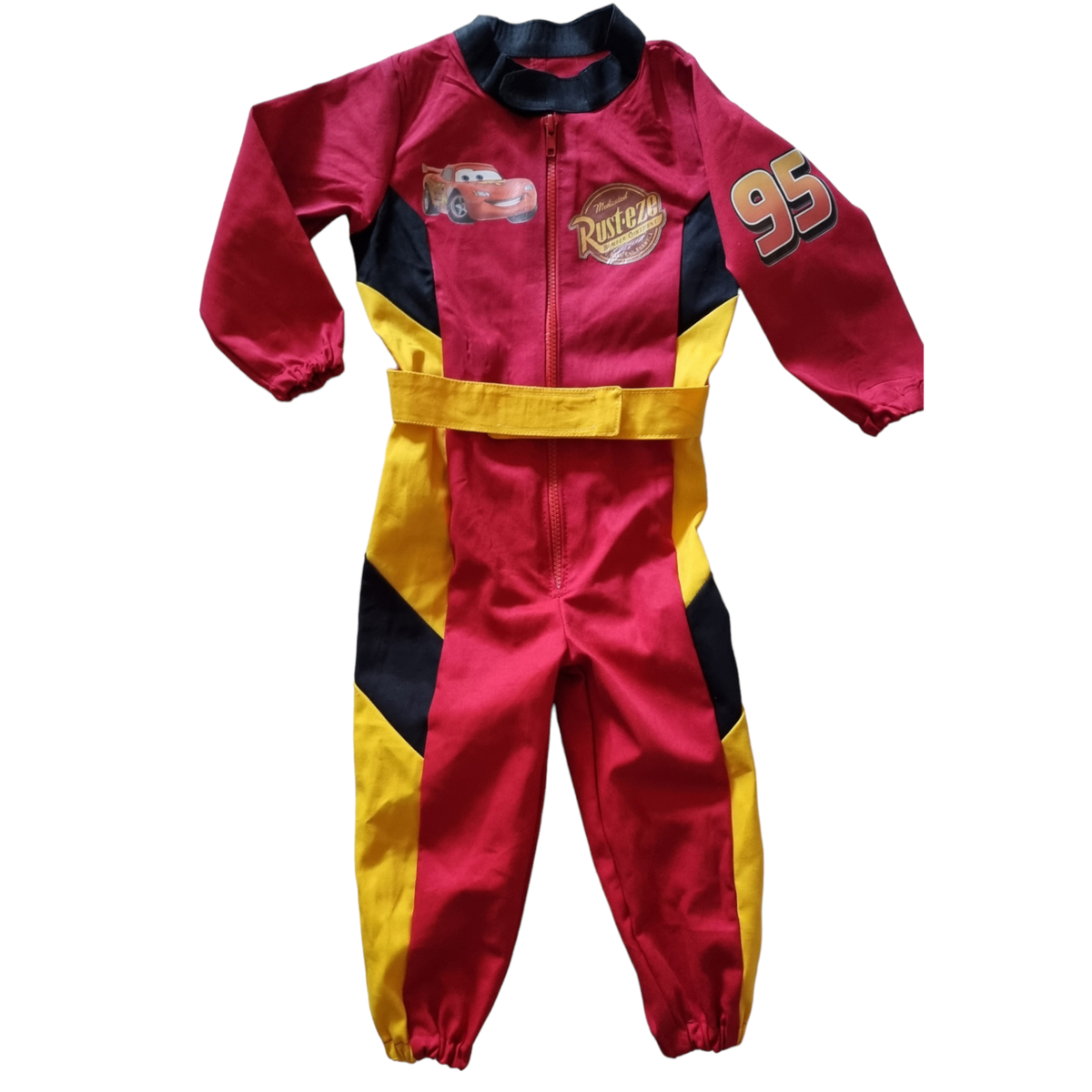 Boys Red Black Cotton Blend Jumpsuit Cars Rustee