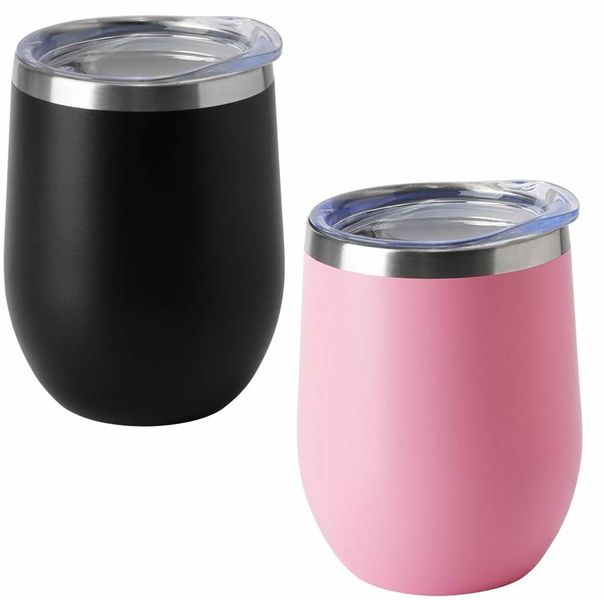 2Piece Wine Tumbler with Lid Stemless Wine Double Wall Vacuum Mugs(12oz)