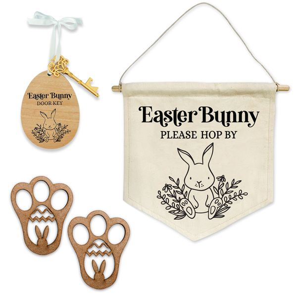 Easter bunny gift bundle with door banner, bunny key and pawprint stencils