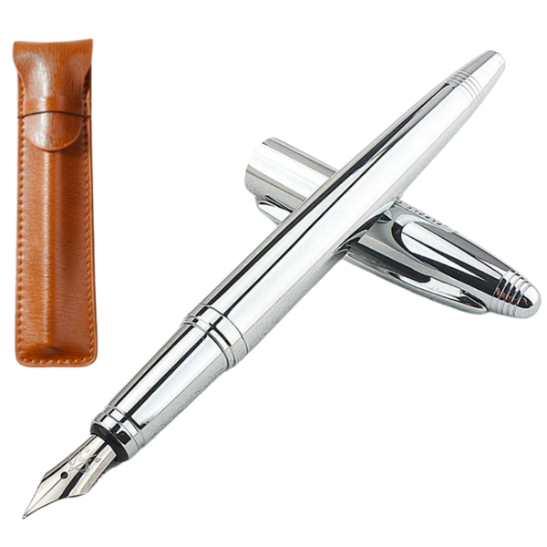 Stainless Steel Fountain Pen with Pouch