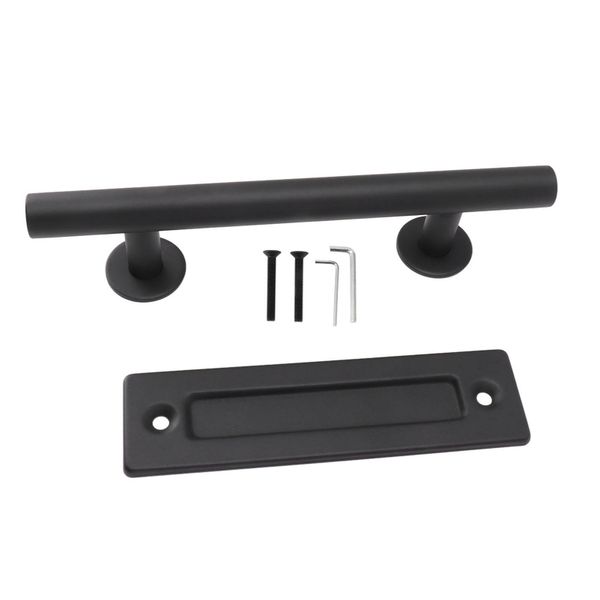 Black Carbon Steel Sliding Barn Door Handle For Cabinets Wardrobes