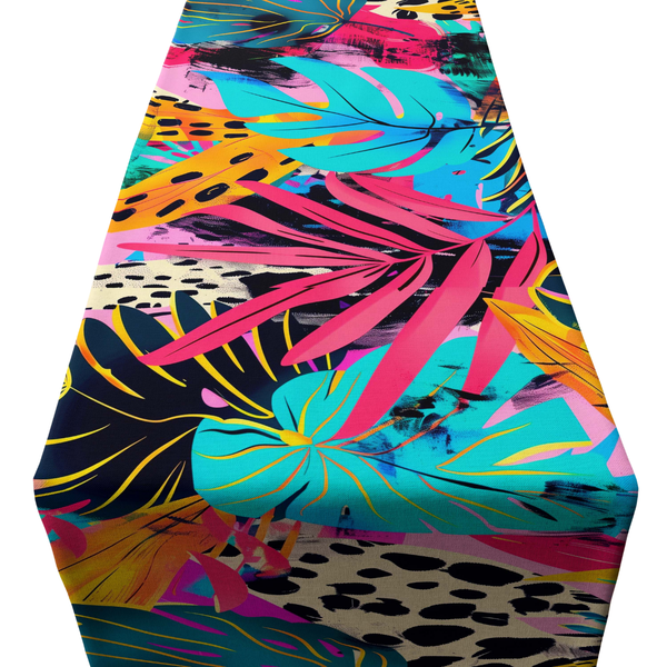Tropical leaves &amp; Leopard Print PVC Runner
