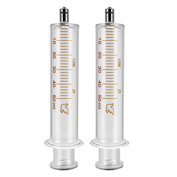 2 Pack Luer Lock Reusable Glass Syringe with No Needle 50Ml