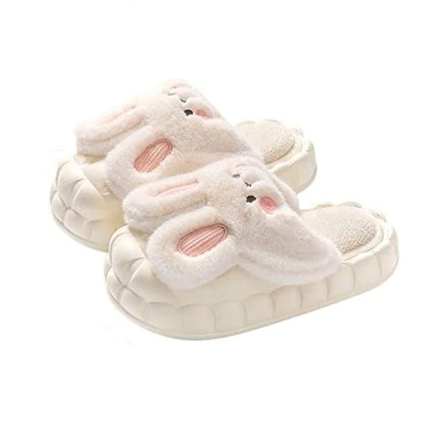 Cream White Women Rabbit Slippers