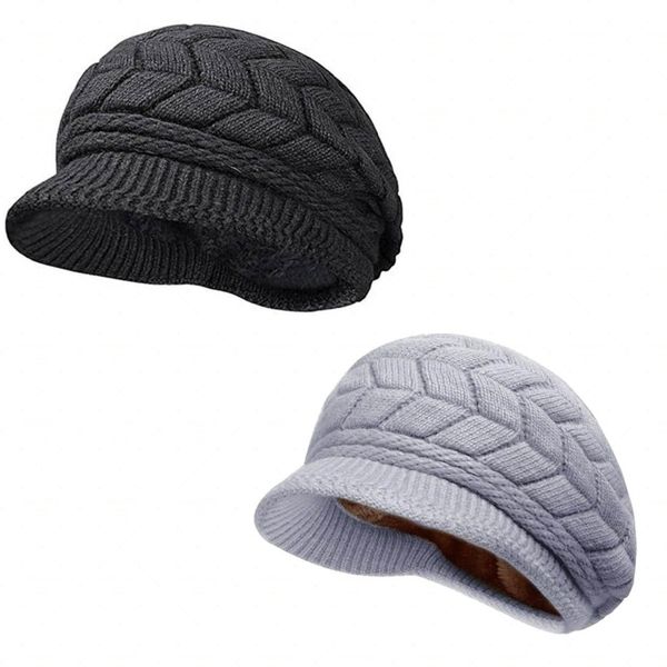 2 Pack Womens Winter Hats Warm Knit Hat Slouchy Beanie Cap with Brim Gifts