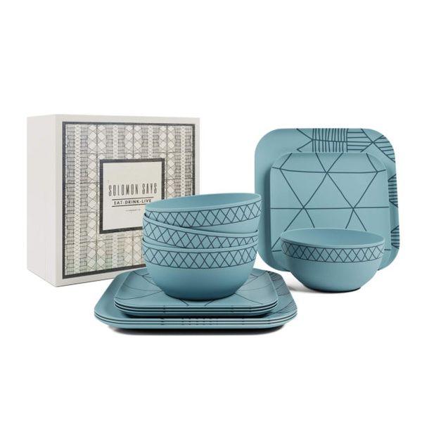Bamboo Outdoor Dinnerware 12 Piece Set - Teal Blue