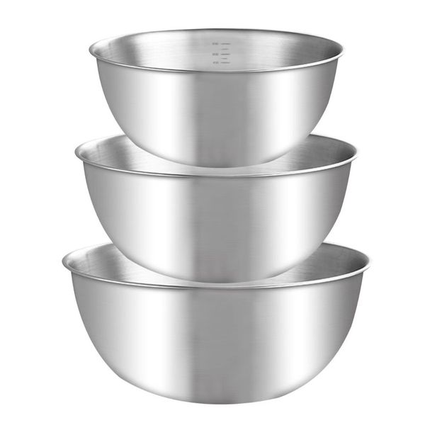Stainless Steel Mixing Bowl Set (3pcs) - Nesting Salad &amp; Kitchen Prep Bowls