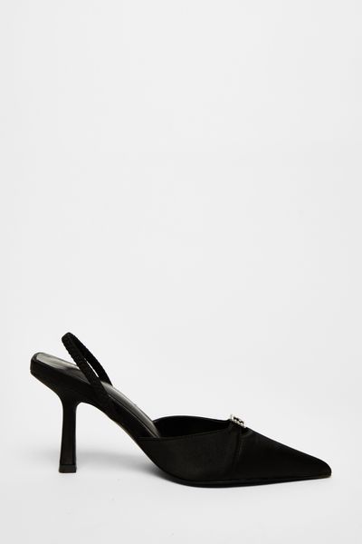 Quiz - Women Black Diamante Buckle Court Heels