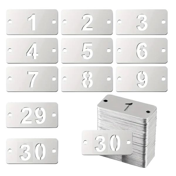 Tool Stainless Steel Rectangular Numbered 1-30 Tags With Holes 30pcs - 4cm