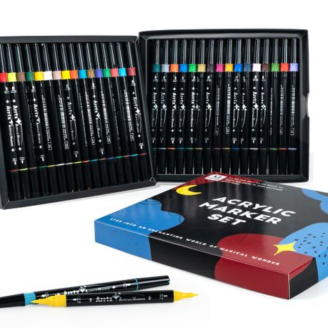 Arrtx 32 Colors Acrylic Marker, Brush Tip and Fine Tip (Dual Tip) – ArrtxArt