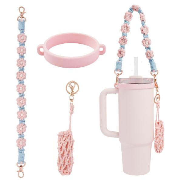 Blanket-Weave Handle Water Bottle Blue and Pink