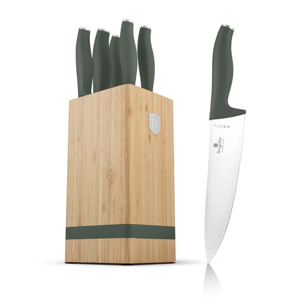 Berlinger Haus 6-Piece Knife Set with Bamboo Stand - Matte Green