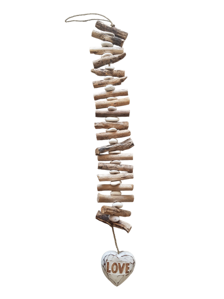 Driftwood and Stone Two-Way Love Heart Hanging String